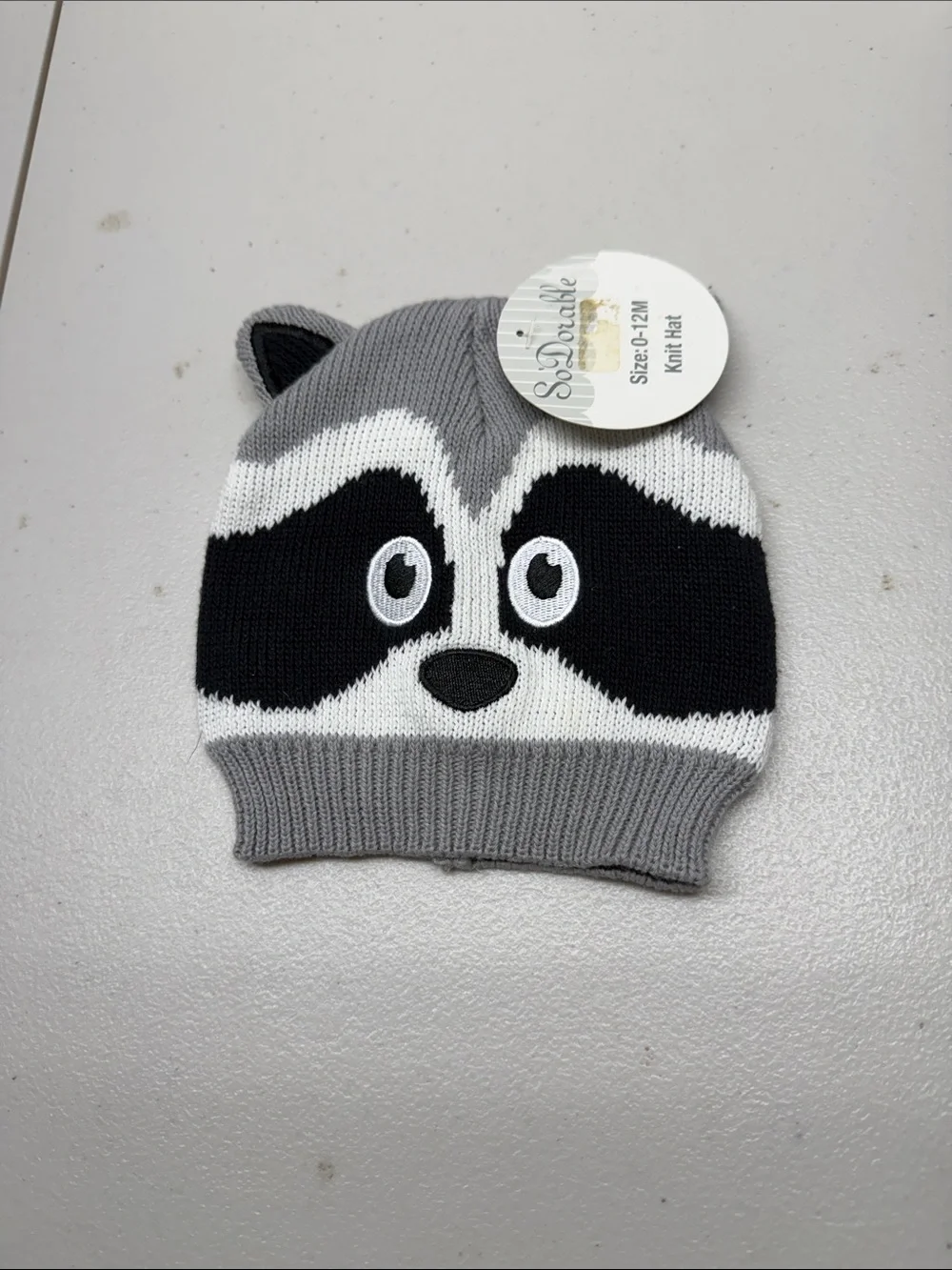 Grey Raccoon Knit Hat for Kids